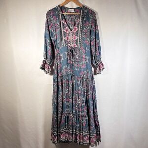 Fox And The Mermaid Venice Boho Maxi Dress Womens Small Medium Cottage Prairie